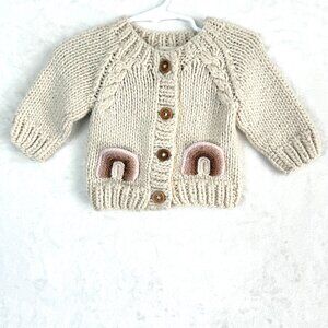 Huggalugs Button Front Chunky Knit Cardigan Sweater Baby Girl 0-6 Months Cream